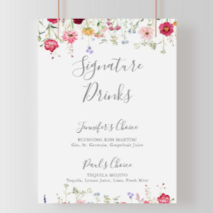 Poster Signature Fleur sauvage multicolore simple Boisson