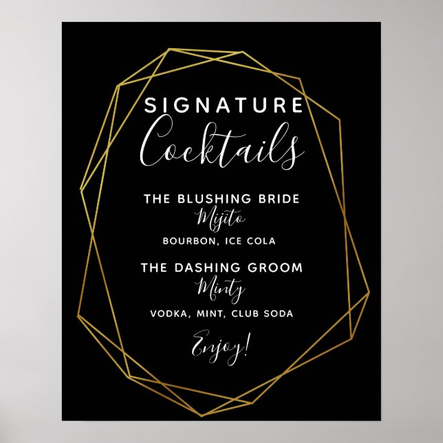 Poster Signature mariage géométrique de la barre de cockt (Devant)