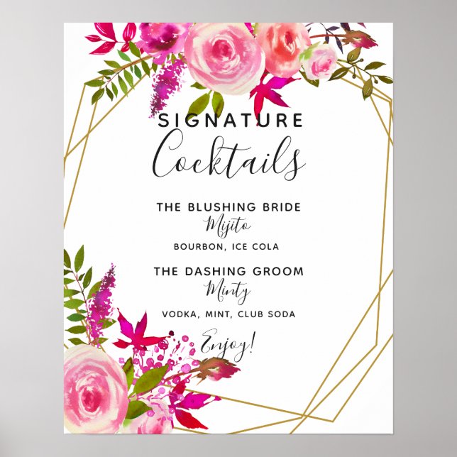 Poster Signature mariage géométrique de la barre de cockt (Devant)
