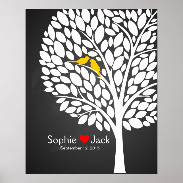 Poster signature mariage guest book arbre craie jaune (Devant)