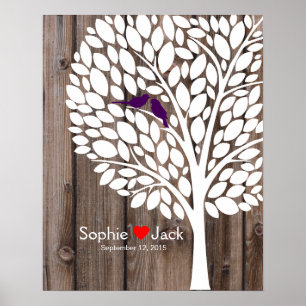 Poster signature mariage guest book arbre craie violette