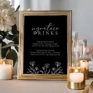 Poster Signature Mariage moderne Noir Simple Boissons Sig