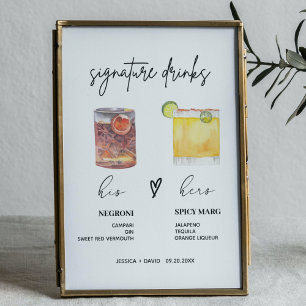 Poster signature moderne boissons signet mariage