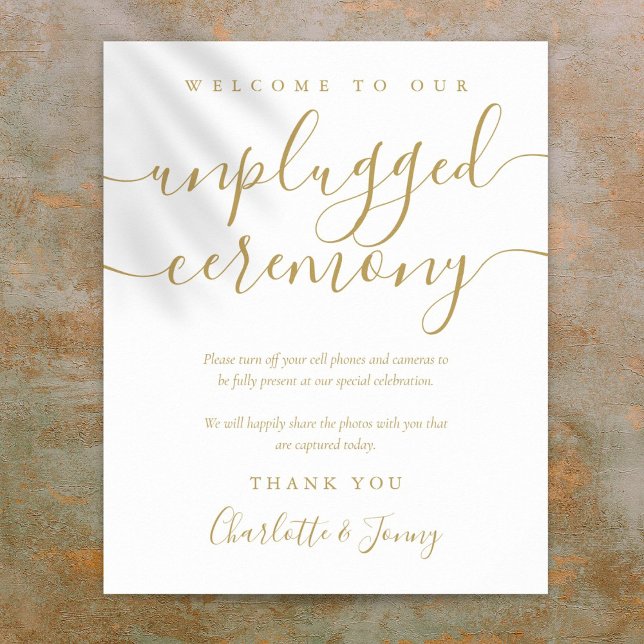 Poster Signature or Script Cérémonie débranchée Signal (Gold Signature Script Unplugged Ceremony Sign)
