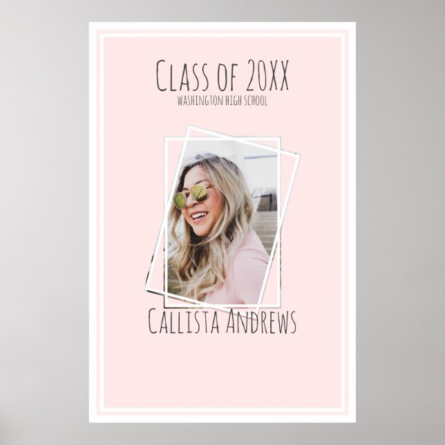 Poster SIGNATURE Photo Simple rose blanc Parti de graduat (Devant)
