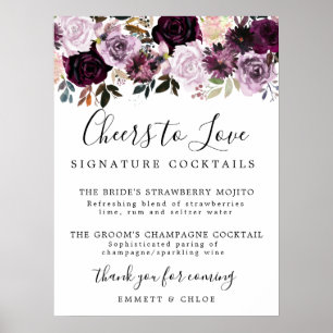 Poster Signature rose violet Cocktails Signal Mariage