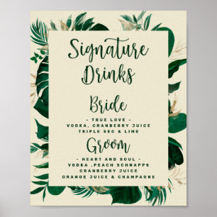 Poster Signature Tropical Boissons Mariage Bar Menu Signe