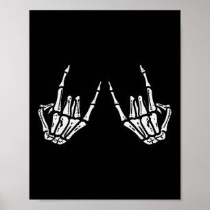 Poster SIGNE À MAIN Rocker Rock Squelette Retro Halloween