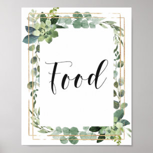 Poster Signe alimentaire à cadre géométrique en or fleuri