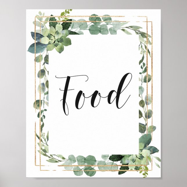 Poster Signe alimentaire à cadre géométrique en or fleuri (Devant)
