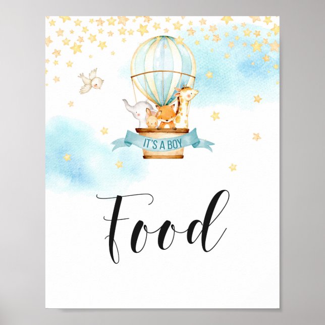 Poster signe alimentaire baby shower montgolfière animaux (Devant)