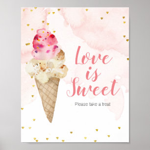 Poster Signe Amour Sucré Glace Rose et Or