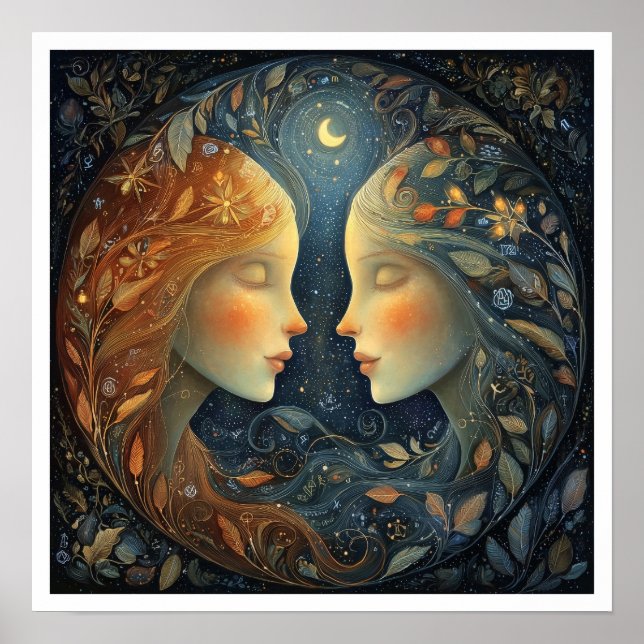 Poster Signe astrologique Gemini Zodiaque Céleste (Devant)