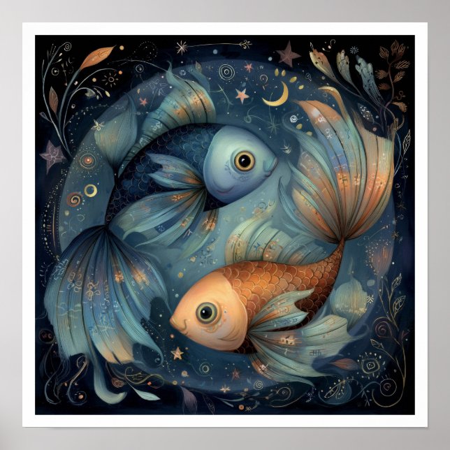 Poster Signe astrologique Poissons Zodiaque Céleste (Devant)