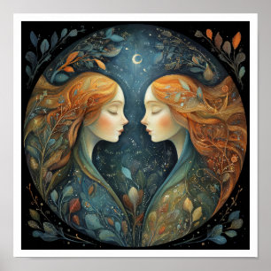 Poster Signe astrologique zodiacal Gémeaux Céleste