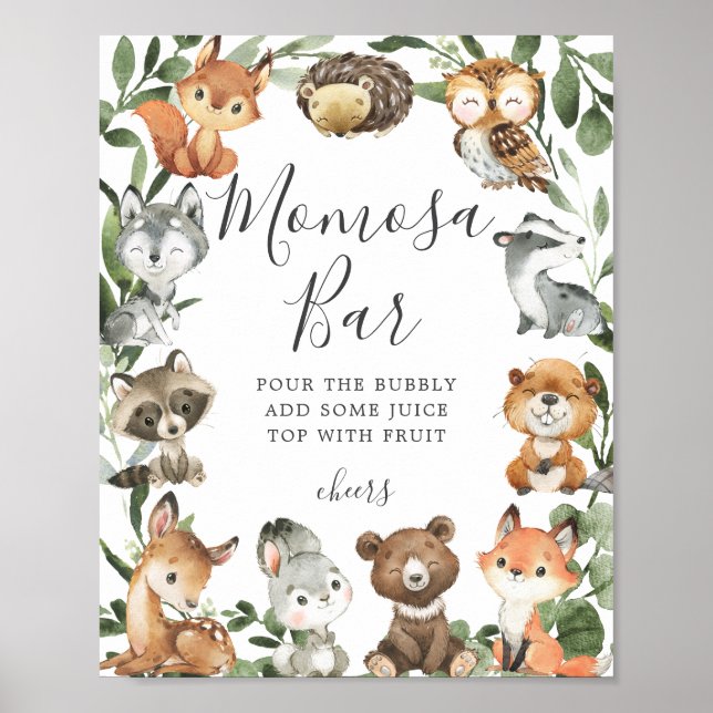 Poster SIGNE Baby shower Animaux de forêt Mimosa Bar (Devant)