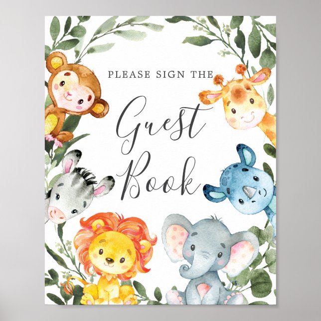 Poster SIGNE Baby shower Animaux de Jungle (Devant)