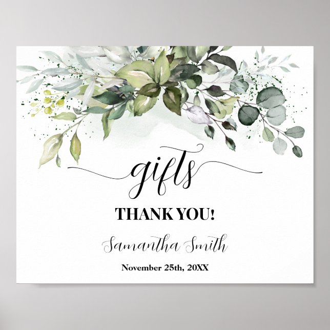 Poster SIGNE Baby shower Cadeau Vert Eucalyptus (Devant)