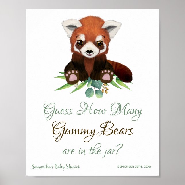 Poster SIGNE baby shower Combien d'ours rouges en Jar (Devant)