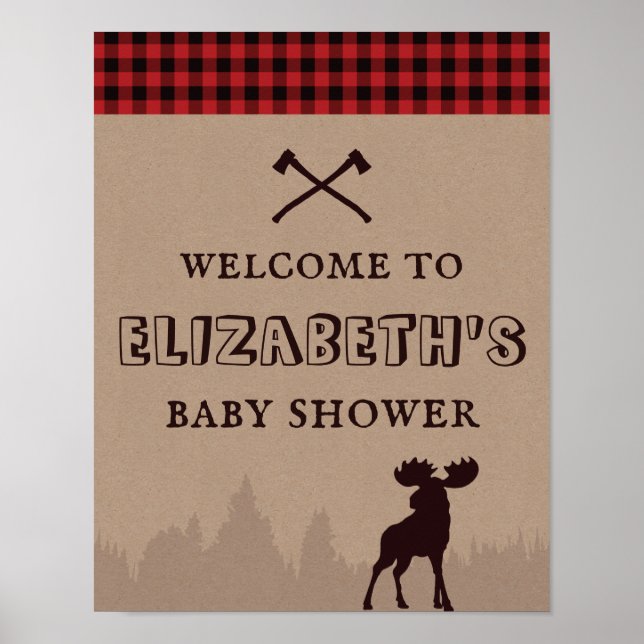 Poster SIGNE Baby shower de bison plaqué rustique (Devant)