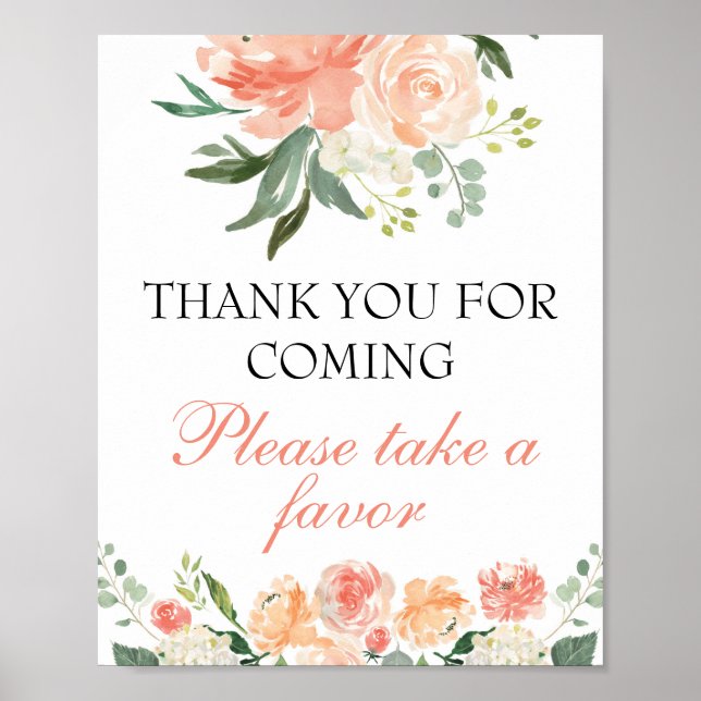Poster SIGNE baby shower Faveur Pêche florale SIGNE Rusti (Devant)