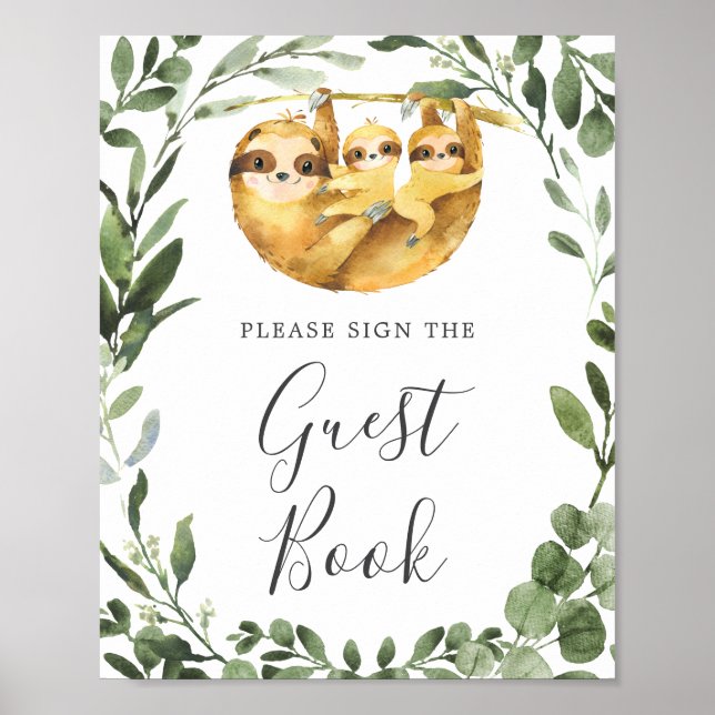 Poster SIGNE Baby shower Jumeaux Sloth (Devant)