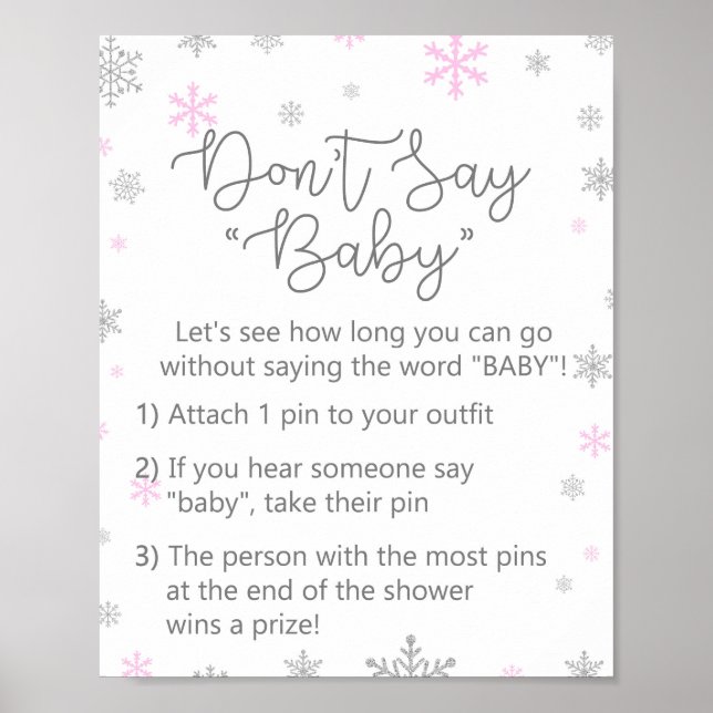 Poster SIGNE Baby shower Pink Winter Snowflake (Devant)