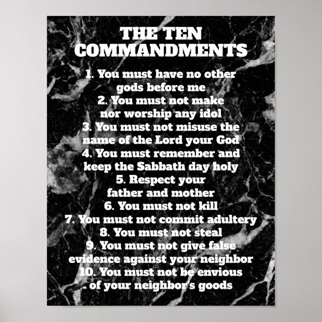 Poster Signe biblique en marbre noir dix commandements (Devant)