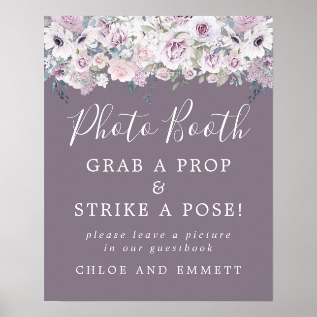 Poster Signe Booth Rustique Violet Floral Mariage (Devant)