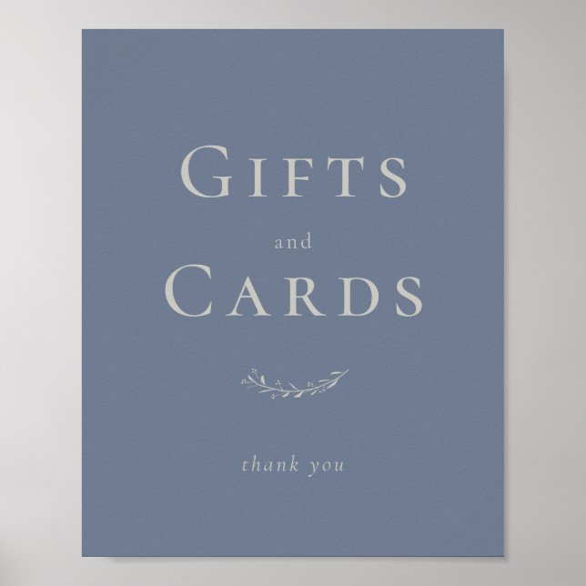 Poster Signe cadeau et carte Feuilles et baies bleu Dusty (Devant)