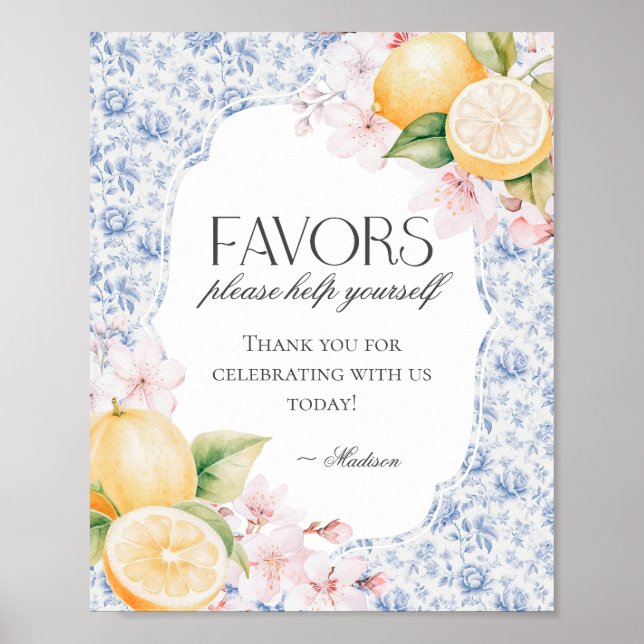 Poster Signe Chinoiserie Lemon Tea Floral Toile Faveurs (Devant)