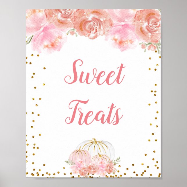 Poster Signe citrouille d'aquarelle rose fleurie Sweet Tr (Devant)