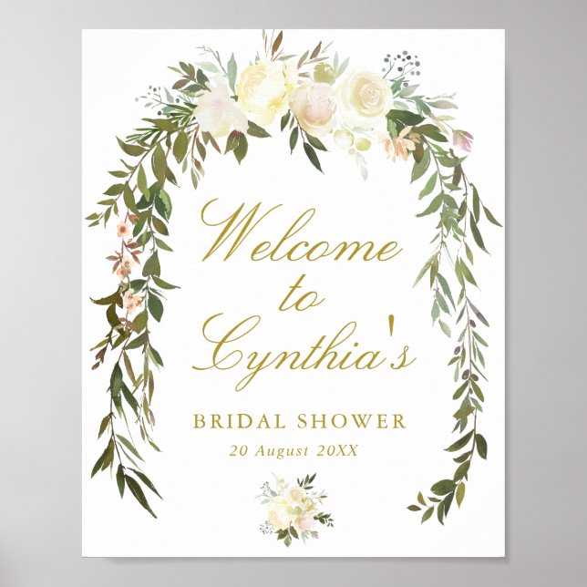 Poster signe d'accueil de la douche nuptiale fleurie en i (Devant)