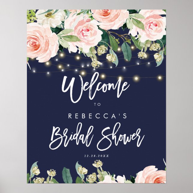 Poster signe d'accueil de la nuptiale rose florale marine (Devant)