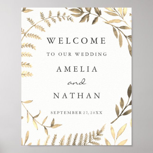 Poster SIGNE D'ACCUEIL Mariage D'OR FEUILLE D'OR (Devant)