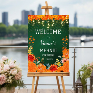 Poster signe d'accueil mehndi, signe mariage indien, mend