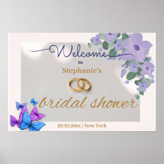 Poster signe d'accueil romantique violet fleuri