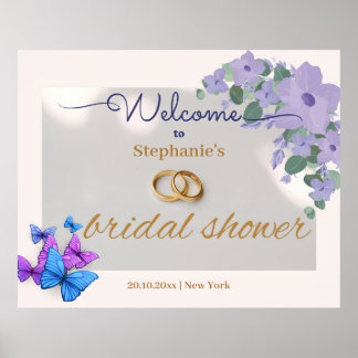 Poster signe d'accueil romantique violet fleuri