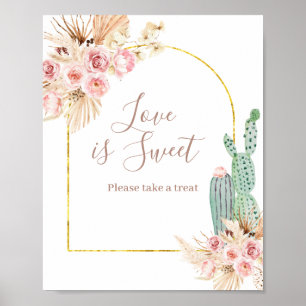 Poster Signe d'amour Boho Cactus Rose Aquarelle est doux