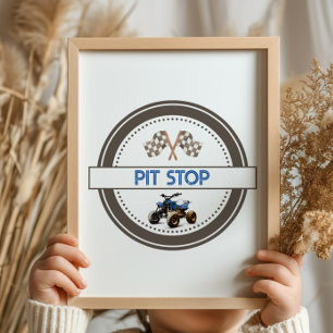 POSTER SIGNE D'ANNIVERSAIRE DE L'ARRÊT DE PIT QUATRE VÉLO
