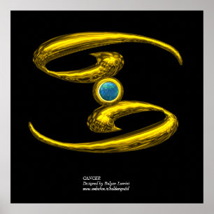 POSTER SIGNE D'ANNIVERSAIRE DU CANCER/ ZODIAC D'OR