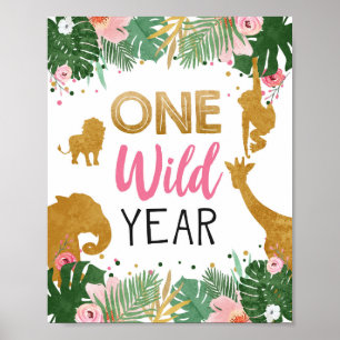 Poster Signe d'anniversaire d'une année sauvage Safari An