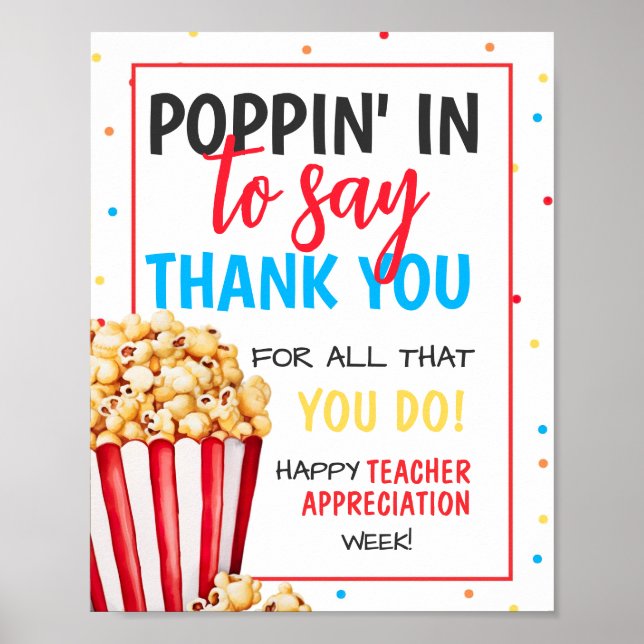 Poster SIGNE D'Appréciation De L'Enseignant Popcorn ÉDITA (Devant)
