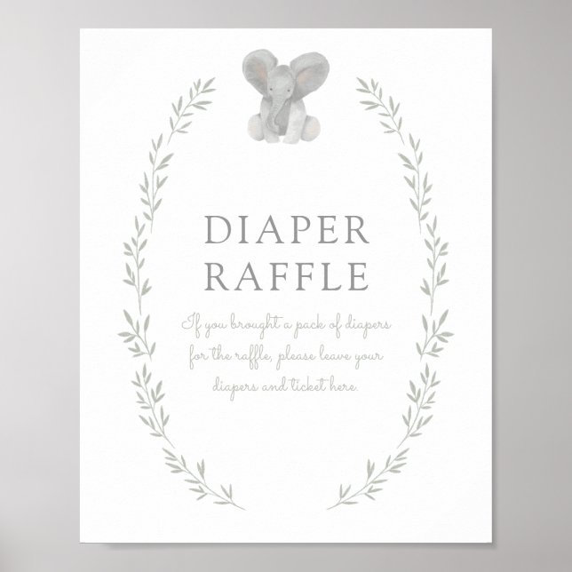 Poster Signe de Baby shower de la couche éléphante verte (Devant)