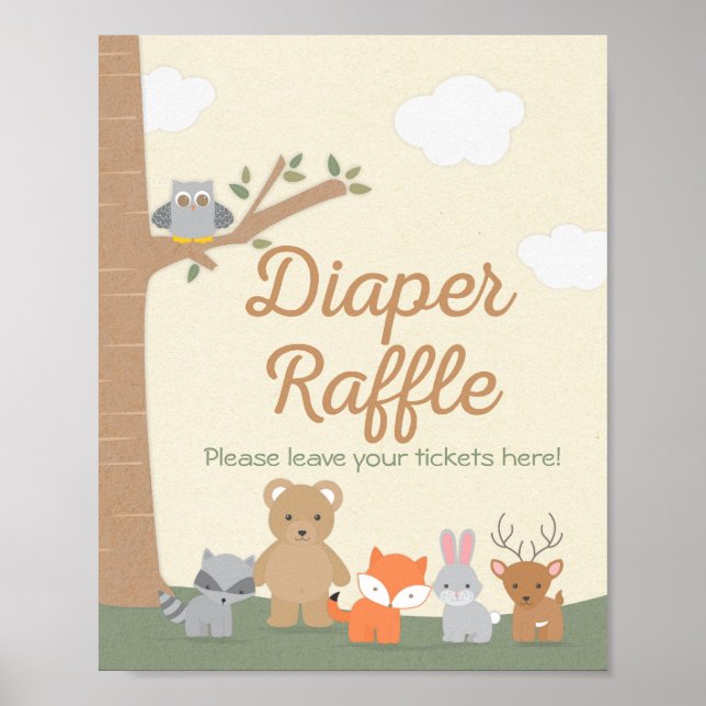 Poster SIGNE DE Baby shower Déchets de bois Animaux (Devant)