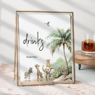 Poster SIGNE DE Baby shower Jungle Safari Animaux Boisson