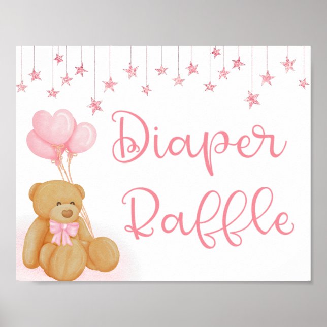 Poster Signe de Baby shower rose Refus de papier Teddy Be (Devant)