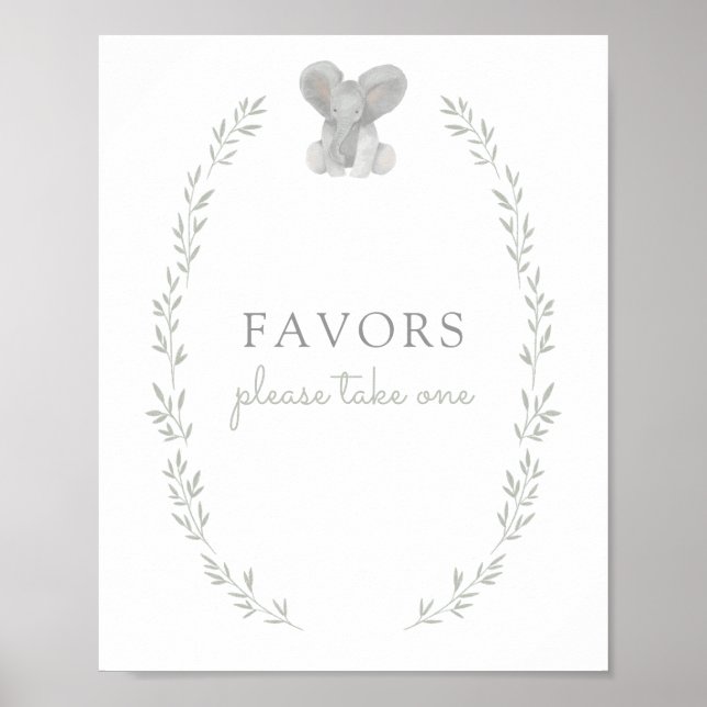 Poster Signe de Baby shower Vert éléphant Faveurs (Devant)