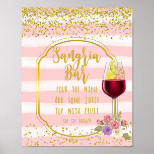Poster signe de bar sangria rose et or confetti