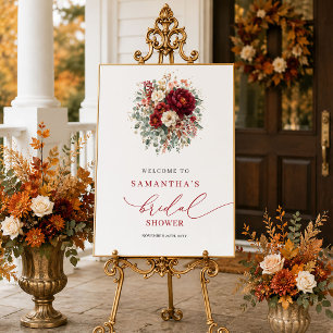 Poster Signe de bienvenue au mariage bohème burgundy mars